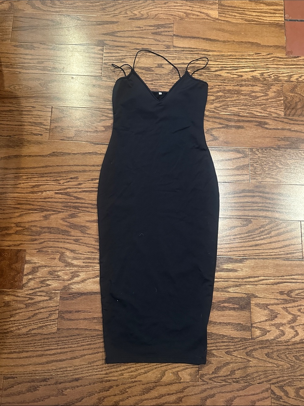 Classic Black Slip Midi Dress with Spaghetti Straps